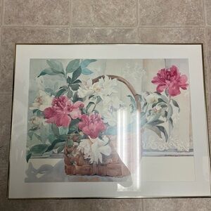 Floral Basket Art Print with Pink Peonies